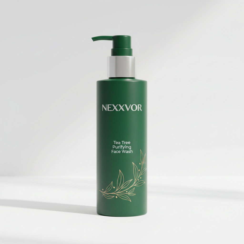 NEXXVOR Tea Tree Purifying Face Wash premium green matte bottle packaging
